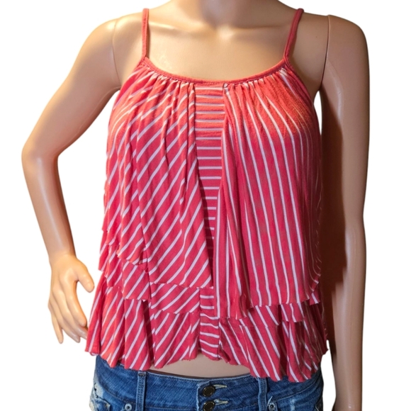 Wm y2k Striped Flowy Crop Top Red & White PREPPY COQUETTE FAIRYCORE SOFTGIRL SzS - Picture 1 of 13